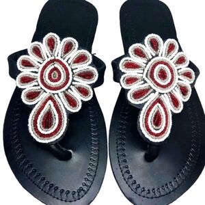 Handmade leather beaded sandles size 8.5